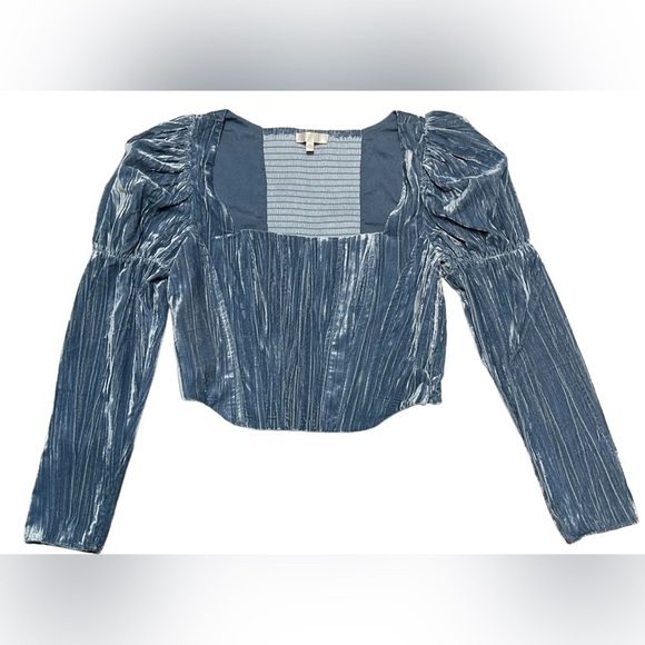 Wayf Velvet Bustier Corset Top Juliet Sleeves in Color Slate Womens Size Medium - Picture 5 of 16